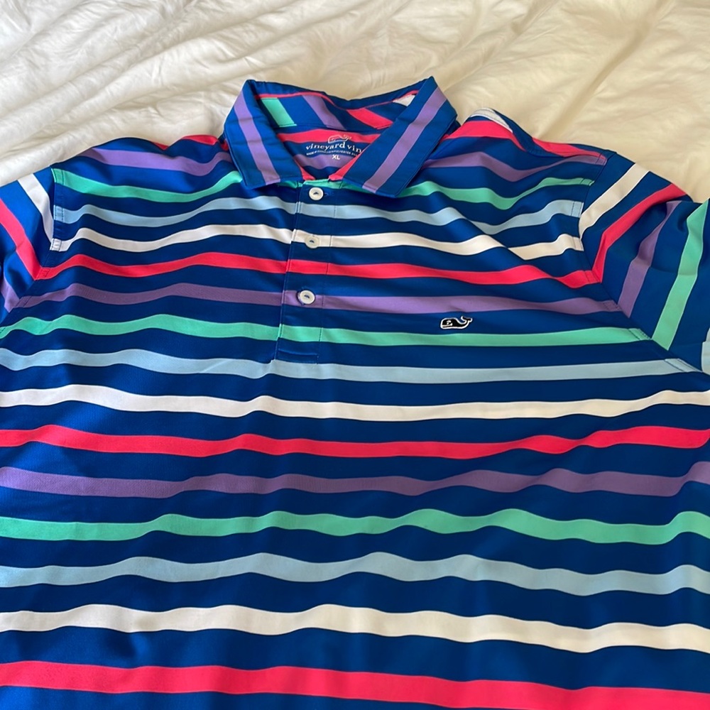 Vineyard Vines men performance polo - pink, blue, green, purple and white